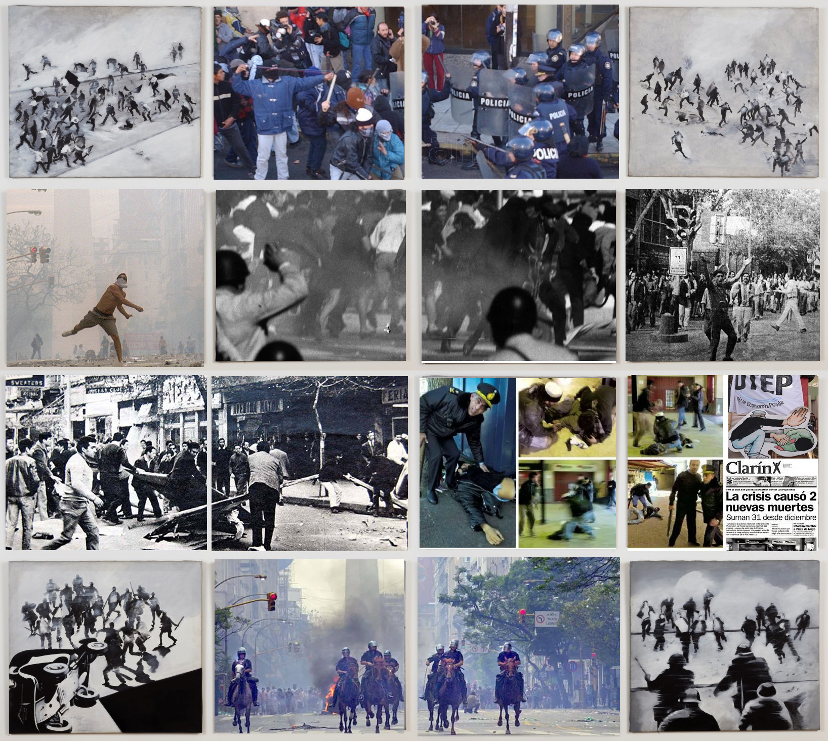 Imágenes del Cordobazo (1969), Mendozazo (1972), Rosariazo (1972), Buenos Aires (2001), Avellaneda (2003) + Pinturas de Diana Dowek 