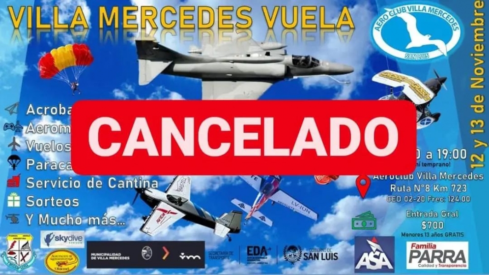 Cancelan Villa Mercedes vuela